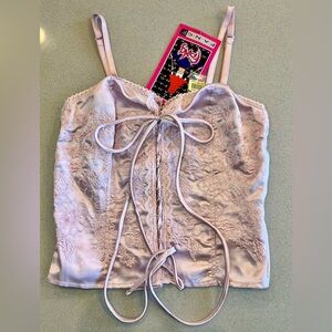 Fang Vintage Pink Lace-Up Camisole Top with side zipper & Adjustable straps SZ M
